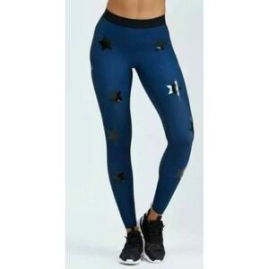 Ultracor Navy Blue Black Star Print Compression Leggings Womens Medium USA Made